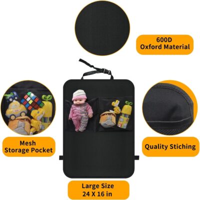 Kick Mats with Organizer - 2 Pack Backseat Protector Seat Covers for Your Car, SUV, Minivan or Truck Seats - Vehicle Back Seat Kids Safety Accessories - Universal Fit Automotive Interior Protectors - Image 7
