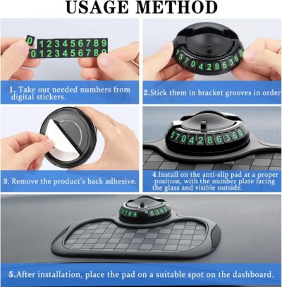 Multifunction Car Anti-Slip Mat Car Dashboard Mat 360° Rotating Adjustable Phone Holder with Hidden Parking Number Plate PVC Grid Style Mat - Image 7