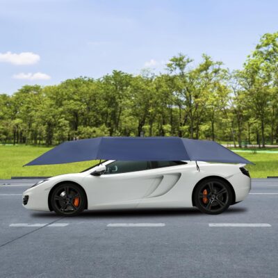 Car Sun Shade Umbrella Cover Tent, UV/Tear/Water-Resistant, 15x7.5ft Car Awning Cover for Outdoor Parking, Portable Foldable & Easy Install for SUV Sedan, Windproof & Anti-Theft, Navy Blue - Image 5