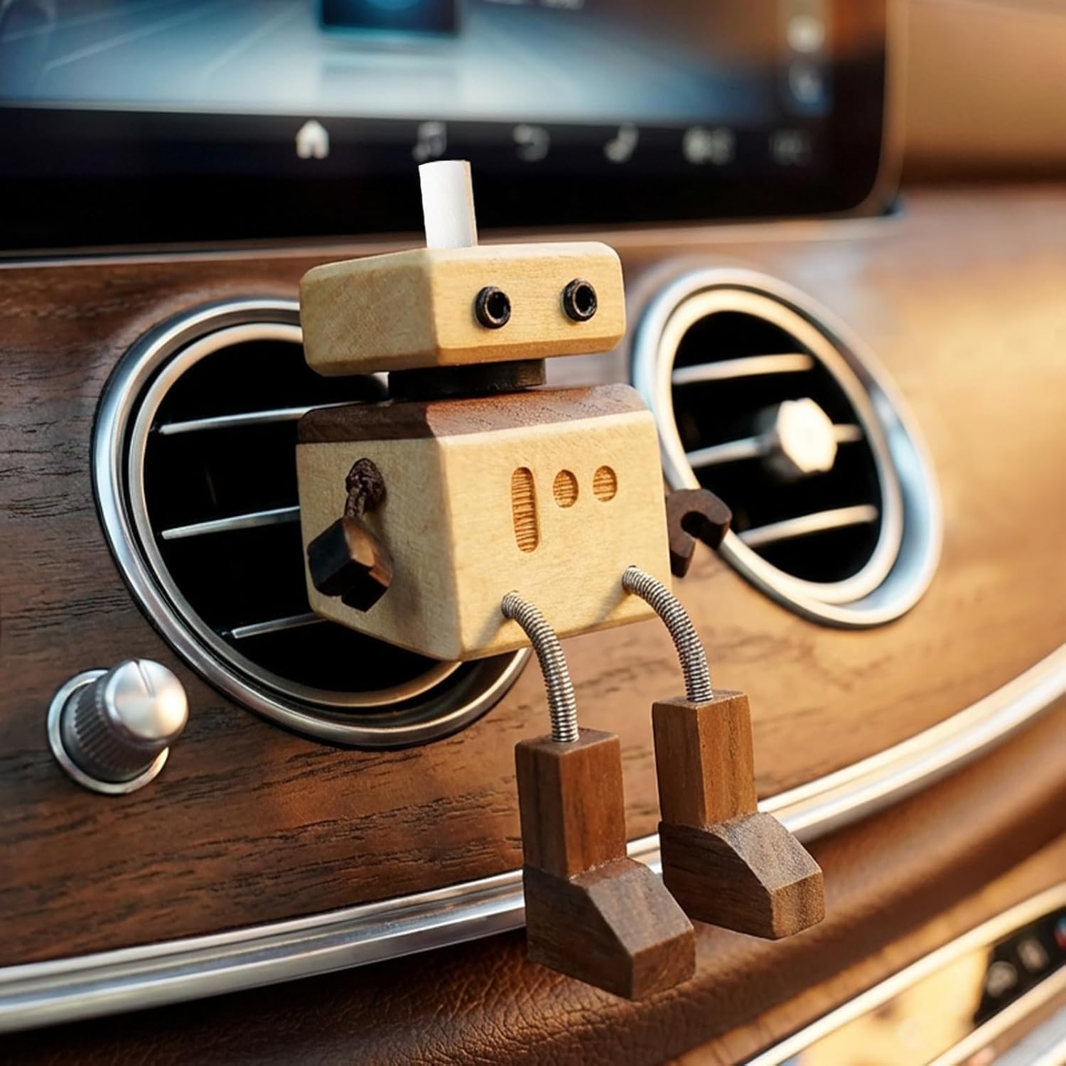 710Dm8JR1eL._AC_SL1500_.jpg Car Air Freshener Wobbly Wooden Doll – Reusable & Refillable Linden Wood Car Diffuser Ornament, Handmade Shaking Feet Dashboard Decoration, Add Any Fragrance, 3 Scents (Lavender, Hilton & Jasmine) - Image 1