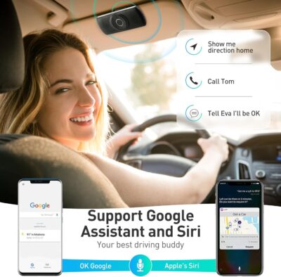 AGPTEK Car Speaker with Bluetooth 5.3, Hands Free Phone Kit for Calls, GPS & Music with TF Card Slot, Instant Connect, Siri Google Assistant Support Wireless Car Visor Clip Speakerphone (Black) - Image 2