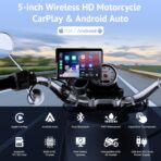 5" Motorcycle CarPlay Wireless for Apple CarPlay & Android Auto,W522 Car Play Motorbike Waterproof Touch Screen with Dual Bluetooth,GPS Navigation,Siri/G-Assist,EQ,USB/Hardwired Power Supply - Image 2