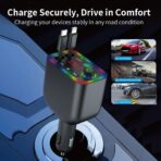 Vitog Retractable Car Charger, Wireless Bluetooth 5.3 FM Transmitter 100W USB C 4 in 1 Fast Car Charger Adapter,iPhone 16 Fast Charging-for iPhone 16 15 14 13 12 Android - Image 5