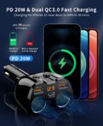 [2026 Upgraded] Cigarette Lighter Splitter, SUPERONE 180W 2-Socket Cigarette Lighter Adapter with Dual QC3.0 and 20W PD USB C Car Charger Splitter for GPS/Dash Cam/Laptop/iPad/iPhone 17/16/15/14/13/12 - Image 2