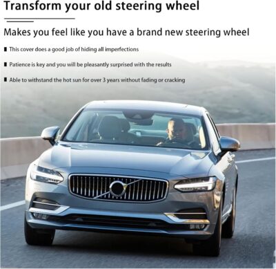 Kewucn Genuine Leather Steering Wheel Cover, 15" Universal Car Steering Wheel Protector with Needle Thread, Breathable Anti-Slip Steering Wheel Cover DIY Stitch on Wrap (Black, Full Hole) - Image 4