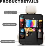 Car Backseat Organizer with Tablet Holder, 6 Storage Pockets Seat Back Protectors Kick Mats for Kids, Car Seat Protector for Road Trips 2 Pack (Black) - Image 7