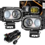 Auxbeam 4 Inch LED Square Pod Light, 60W White Spot Beam Driving Fog Light with DT Wiring Harness for Jeep Wrangler Truck Pickup SUV ATV UTV