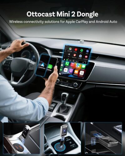 OTTOCAST Mini Edge 2025 Wireless Carplay Adapter & Android Auto Wireless Adapter for Apple iPhone Samsung Android Phone 2-in-1, USB Car Accessories, 5 GHz Wi‑Fi Bluetooth 5.0 Voice Control Plug & Play - Image 2