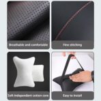 Car Pillow for Car Neck Pillow for Driving Seat Leather Neck Support Soft Cushion Back Support Head-Rests for Vehicle Sleeping with Elastic Adjustment Strap 2PCS (Neck, Red) - Image 5