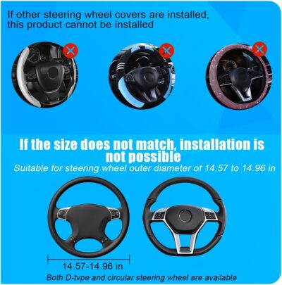 Bling Car Steering Wheel Cover, 15 Inch Elastic Stretch Crystal Rhinestone Vehicle Steering Wheel Protector, Anti-Slip Auto Interior Protective Cover, Universal for SUV RV Truck (Black) - Image 2