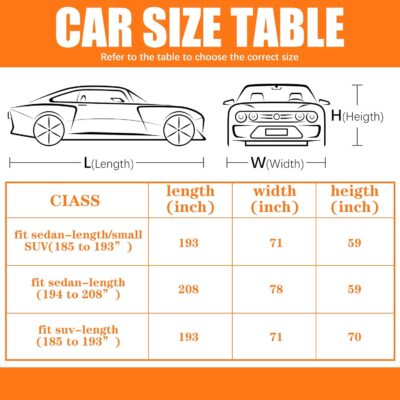 Riakrum Full Car Cover Waterproof All Weather for Automobiles Windproof Cover Rain UV Protection Sun Scratch Resistant Outdoor Universal(Fit Sedan Length (185-193'') 70'' H,Black, Orange) - Image 3