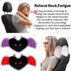 Sexysamba 2 Pcs Heart Shaped Car Headrest Pillow Devil & Angel Wings Neck Pillow Cute Car Seat Decor Neck Support Cushions for Travel Sleeping, Driving, Home, Office, Purple Devil - Image 3