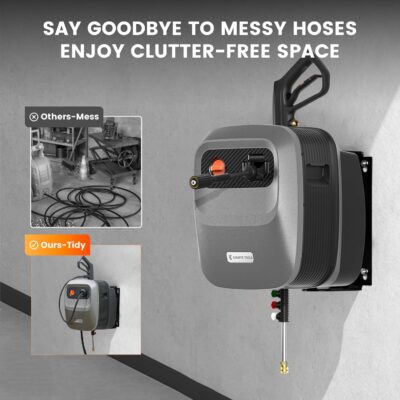 Giraffe Tools Grandfalls Retractable Pressure Washer G20B, 2500 PSI 2.2 GPM, Wall Mounted Power Washer with 65FT Hose Reel, Black Pressure Hoses, 4 Nozzles for Floor/Cars/Fences/Patios, Dark Silver - Image 6