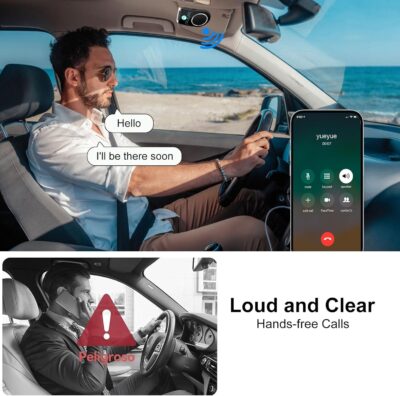 Bluetooth 5.0 Car Speaker, in Car Speakerphone, Bluetooth Receiver for Cell Phone Support Siri Google Voice Assistant, Built in Microphone&3W Speaker for Handsfree Calls, GPS, Music - Image 2