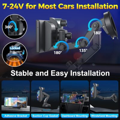 10.26" Wireless Apple CarPlay Android Auto Car Screen - Secure Strong Bracket, 4K Dash Cam, GPS Navigation, HD Touchscreen, AirPlay, Car Stereo, Fits All Vehicles - Image 9