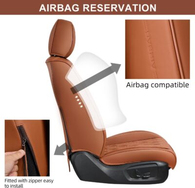 Car Seat Covers Full Set, Breathable Leather Automotive Front and Rear Seat Covers & Headrest, Universal Automotive Vehicle Seat Cover for Most Sedan SUV Pick-up Trucks, Brown - Image 7
