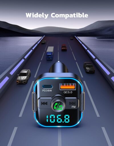 Bluetooth 5.3 Car Adapter【PD 36W+QC3.0 18W】, 2-in-1 FM Bluetooth Transmitter 【Dual Stronger Mics】& Fast Car Charger, Wireless FM Radio Adapter Hands-Free Calling, Siri Assistant, Black - Image 6