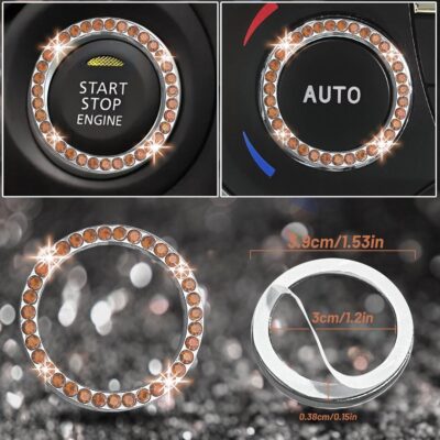 NBTEPEM 12 Pcs Bling Car Accessories Set for Women Car Floor Mats Full Set Steering Wheel Cover Seat Belt Covers Coasters Universal Fit Car SUV Truck Van Gold - Image 8