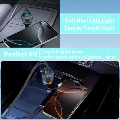 Car Charger USB C, KYOHAYA 90W 4-Port Dual USB-C & USB-A Power Cigarette Lighter Adapter PD/QC Type C Car Charger Fast Charging for iPhone 17 Pro 17 Pro Max 16 15 14 13 12 11/Galaxy S26 S25/Pixel/iPad - Image 9