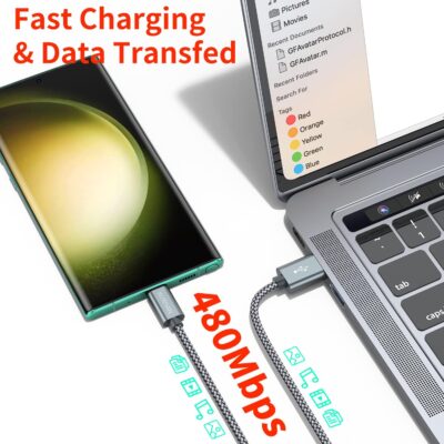 USB Type C Cable,(2-Pack 3FT) USB C Charger Cable Car Carplay Cable Nylon Braided Fast Charging Sync Cord Compatible iPhone 17 Air/16 Pro Max Samsung Galaxy S10 Plus,Google Pixel 2(Gray) - Image 4