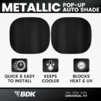 BDK 2PC Metallic Black Car Window Sun Shade Auto Shade for Windshield Visor, Block UV Reflect Heat to Keep Your Car SUV Truck, 31.75" x 28.75" - Image 2