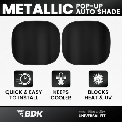 BDK 2PC Metallic Black Car Window Sun Shade Auto Shade for Windshield Visor, Block UV Reflect Heat to Keep Your Car SUV Truck, 31.75" x 28.75" - Image 2