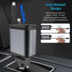 MLVOC 66W Retractable Car Charger with Starlight Projection, 4-in-1 Fast Charging Car Adapter with USB-C & Lightning Cables, Dual Ports, Adjustable Plug for iPhone, Android, Road Trips(Black) - Image 2