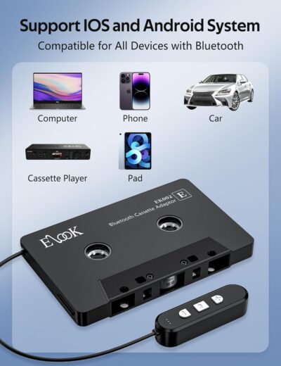 Elook Cassette to Bluetooth Adapter for Car with Micro SD Card Support/Hands-Free Call, 5.1 Bluetooth Cassette Receiver, Black - Image 3