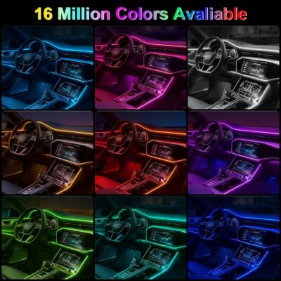 Car LED Interior Strip Lights, TEKSHINNY RGB Car Interior LED Light Wireless APP and Remote Control, 5 in 1 Ambient Lighting Kit with 236 Inches Fiber Optic, EL Wire Lights for Car Inside - Image 2