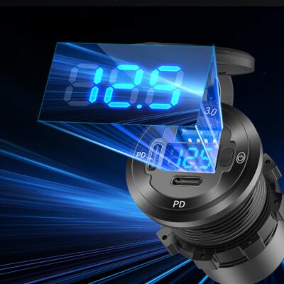 12V USB Outlet 3 Port Car Charger Socket, 78W Dual PD USB C 30W and Quick Charge3.0 Port Aluminum Charger Waterproof with Voltmeter and Button Switch for Boat Marine Motorcycle RV Truck Golf Cart, etc - Image 4