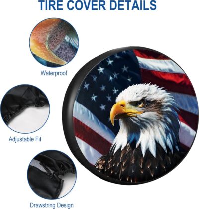 RV Spare Tire Cover with American Eagle USA Flag, Trailer Tire Covers PVC Leather for Truck SUV Wrangler Camper Vehicle Wheel Cover Waterproof Sun Dust Protection 14 inch - Image 6