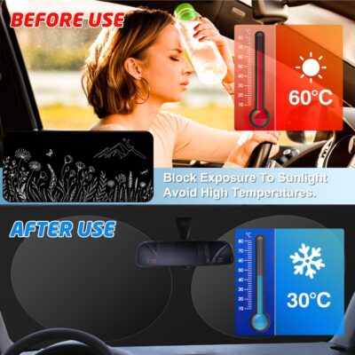 Windshield Sun Shade for Car, 63"x28.5" Universal Fit Front Window Sunshade with Double Steel Ring Frame, Car Sun Shade, UV Protection Windshield Cover with Storage Pouch (Line Flowers) - Image 3