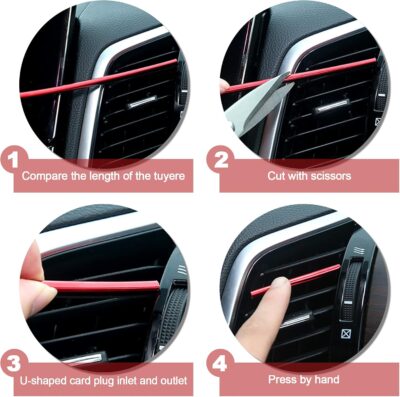 Hadwoer 20Pcs Car Auto Air Conditioner Vent Outlet Trim Strip, DIY Decoration Chrome PVC Car Interior Moulding Trim Strip Line for All Straight Air Vent Outlet (Red) - Image 4