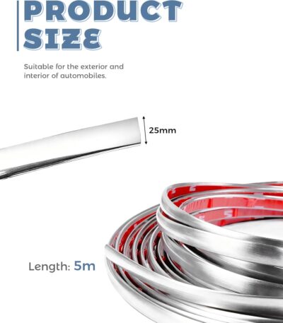 Car Trim,Car Accessories,Self Adhesive Chrome Tape for Cars,Automotive Exterior and Interior Molding Trim,Applicable on Auto Side Body,Bumper,Grille,Roof,Window,Tailgate,Side Mirror (25mm) - Image 2