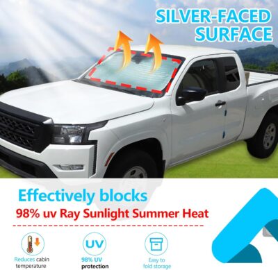 Car Windshield Sun Shade Compatible with Nissan Frontier 2022-2025 Windshield Sunscreen Heat Shield Front Windshield Sun Shade Folding Sunshade UV Protection - Image 4