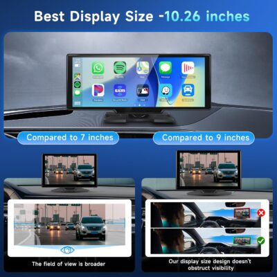 Podofo 10.26" Touchscreen Wireless Carplay Portable Car Stereo Android Auto, Car Play Navigation, Voice Control, Bluetooth/AUX/FM, Car Radio Receiver - Image 4