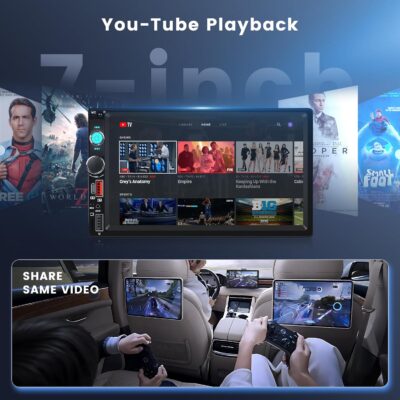 Double Din Car Stereo Bluetooth Wireless Carplay Android Auto-7 inch Touch Screen Car MP5 Player Bluetooth FM, Driauto 2 Din Radio Support MirrorLink, Type-C/SD/USB, Backup Camera, SWC, Video Play - Image 4