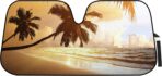 BDK Golden Sunset Beach Front Windshield Sun Shade Accordion Folding Cute Car Window Shades for Truck & Car Sunshade Shield for Sun UV Rays - Visor Protector Keeps Your Vehicle Cool - 58 x 27 inches