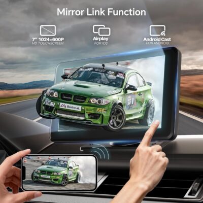 Wireless CarPlay & Android Auto Car Stereo - 7" HD Portable Touchscreen with Bluetooth 5.2, GPS Navigation, Mirror Link, 1080P Backup Camera, AUX & FM Transmitter - Plug & Play Receiver for Vehicles - Image 2