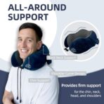 Travel Pillow with Extra Large Hood for Airplane Long Flights Privacy and Comfort Memory Foam with Velvet Cover for Road Trip Head&Neck Support for Plane Office Cars Sleeping & Rest (Navy Blue) - Image 4