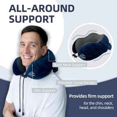 Travel Pillow with Extra Large Hood for Airplane Long Flights Privacy and Comfort Memory Foam with Velvet Cover for Road Trip Head&Neck Support for Plane Office Cars Sleeping & Rest (Navy Blue) - Image 4