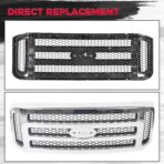 HECASA Front Grille Compatible with 2005-2007 Ford F250 F350 F450 F550 SuperDuty FO1200456 5C3Z8200BAA Upper Bumper Hood Grill W/Gray Honey Comb Chrome - Image 3