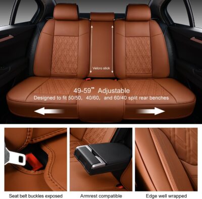 Car Seat Covers Full Set, Breathable Leather Automotive Front and Rear Seat Covers & Headrest, Universal Automotive Vehicle Seat Cover for Most Sedan SUV Pick-up Trucks, Brown - Image 4