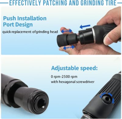 Air Tire Repair and Polish Patch Kit with 2500 RPM tire Buffer, Inner Liner Scraper, Patch Roller, and Durable Buffing Wheel for Tire Maintenanc - Image 2