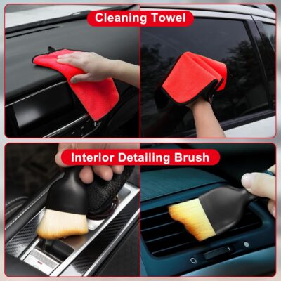 Viewsun Windshield Cleaner Tool, 17Pcs Red Car Interior Cleaning Kit, Car Detailing Kit Interior Cleaner, Car Detailing Brushes, Car Cleaning Gel, Inside Cleaning Supplies Accessories for Women Girls - Image 6
