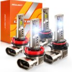 SEALIGHT 9005/HB3 H11/H8/H9 Fog Bulb Combo, 1:1 Real Design, 1000% Super Bright L2S H11 9005 Bulb, 6500K Cool White, 20 Year Extended Lifespan, 1:1 Halogen Size Wireless, 3Min Plug and Play, Pack of 4