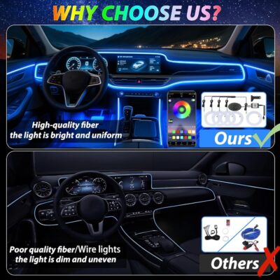 5 in 1 Car Led Strip Lights with App Control, RGB Colors Interior Car Lights, Ambient Led Lighting Kit, 4 Light Flashing Modes, USB Neon Accessories for Doors, Center Console - Image 6