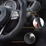 Steering Wheel Cover Black, Carbon Fiber Car Steering Wheel Covers with Coasters Universal 14.5-15 inch Leather Microfiber Breathable Anti-Slip Steering Wheel Accessories Set - Image 3