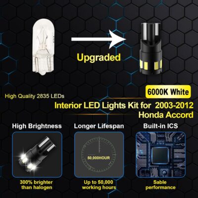EASY EAGLE LED Interior Car Lights for Honda-Accord-2003-2012: 12 Piece Kit White LED Light Bulbs - Super Bright 6000K + Install Tool - Image 4