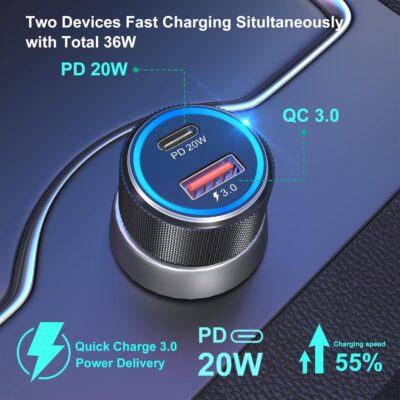 USB C Car Charger 5 Pack, Bangfun 36W Dual Port PD&QC 3.0 Fast Charging 12V USB Car Charger Cigarette Lighter Adapter Plug for iPhone 15 14 13 12 11 Pro Max SE,iPad,Samsung,Pixel(Black) - Image 2